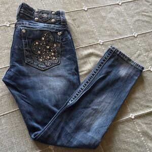 Miss Me Dark Blue Skinny Jeans with Embellished Pocket